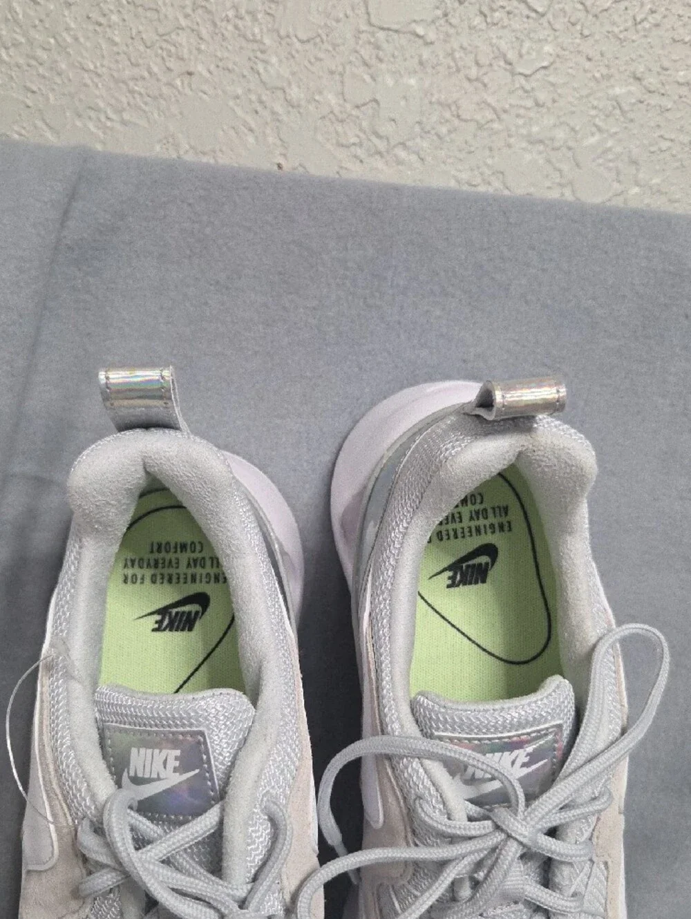 Nike Women’s White Sneakers with Iridescent Toe and Gold Swoosh